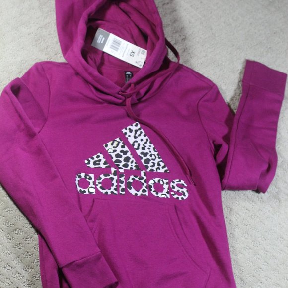 Adidas Women's XS Fuchsia Black White Cheetah Logo Hoodie NWT - Picture 1 of 5